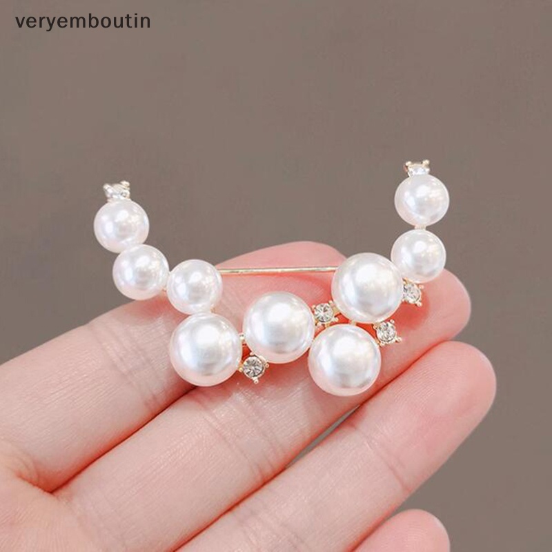 Ghim Cài Áo Hình Mặt Trăng Đính Ngọc Trai Trắng Tự Nhiên Thời Trang Cho Nữ