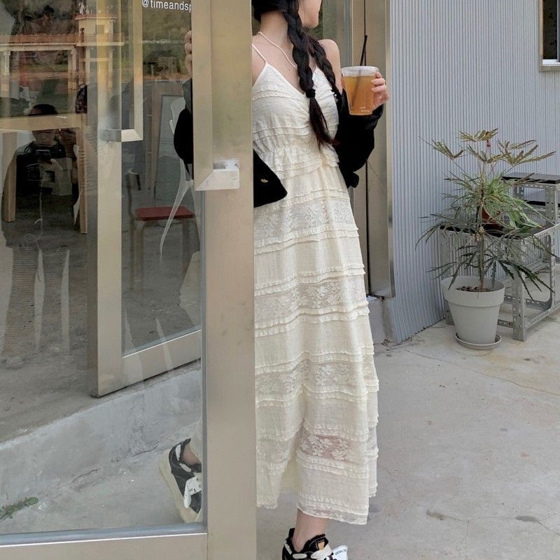 IELGY Đầm Hai Dây Dáng Dài Rộng Phong Cách Bohemian Thời Trang Cho Nữ