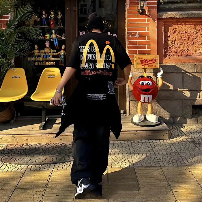 Áo Thun cotton Ngắn Tay Dáng Rộng In Hình Mcdonald 'S Cá Tính Cho Cặp Đôi