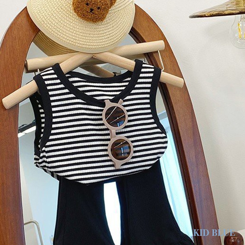 Áo Sát Nách Cổ Tròn Hoạ Tiết Kẻ Sọc Trắng Đen Phong Cách Hàn Quốc