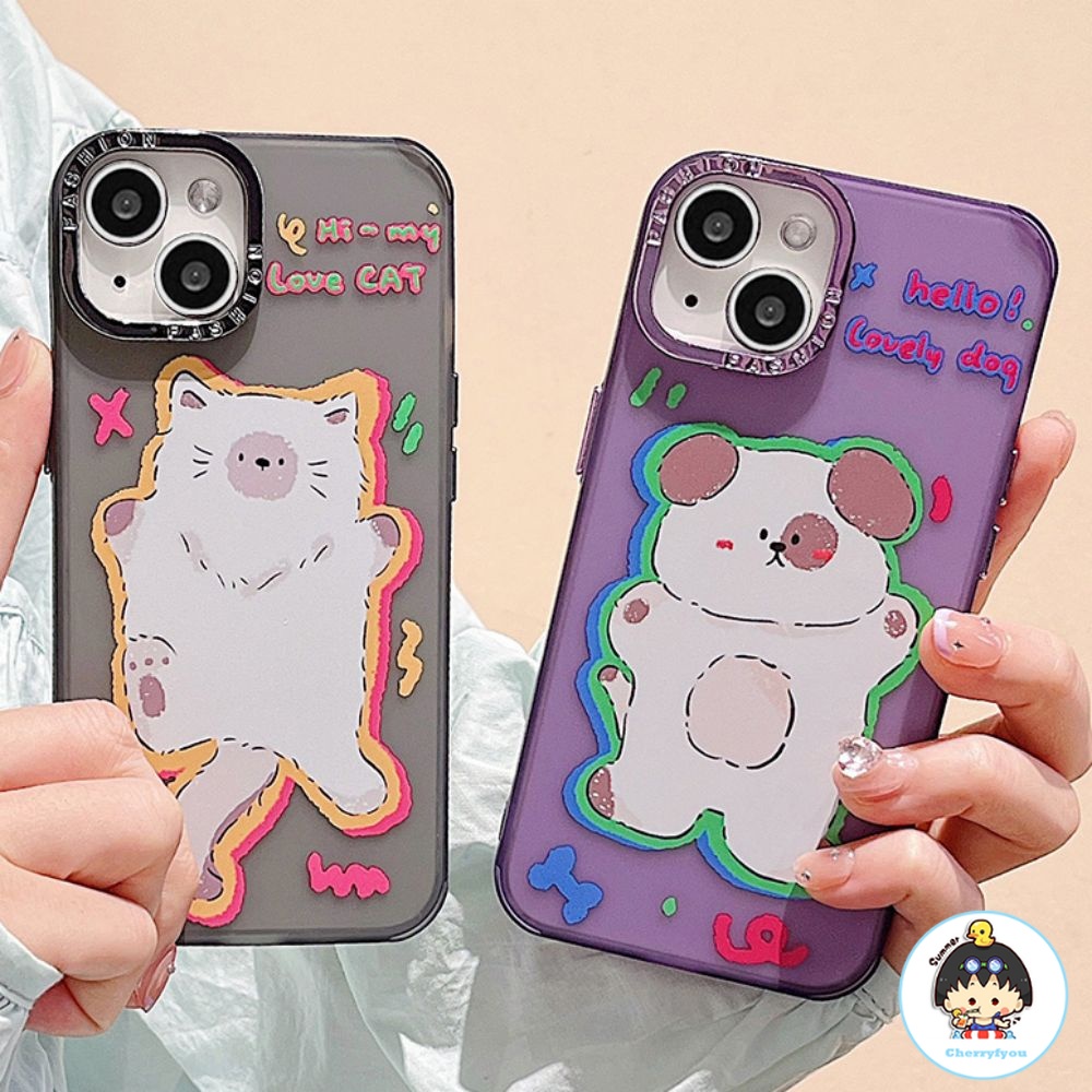 Ốp Điện Thoại TPU Mềm Chống Dấu Vân Tay Chống Rơi In Hình Cún / Mèo Mạ Điện Thời Trang Cho IPhone 14 13 12 11 Pro Max X XR 8 7 Plus