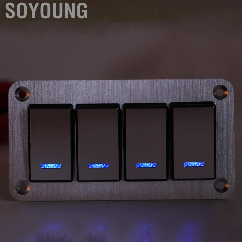 Soyoung 4 Gang Rocker Switch Brushed Process Blue Backlight Marine Boat with DIY  for Cars RVs Buses Trailers UTV