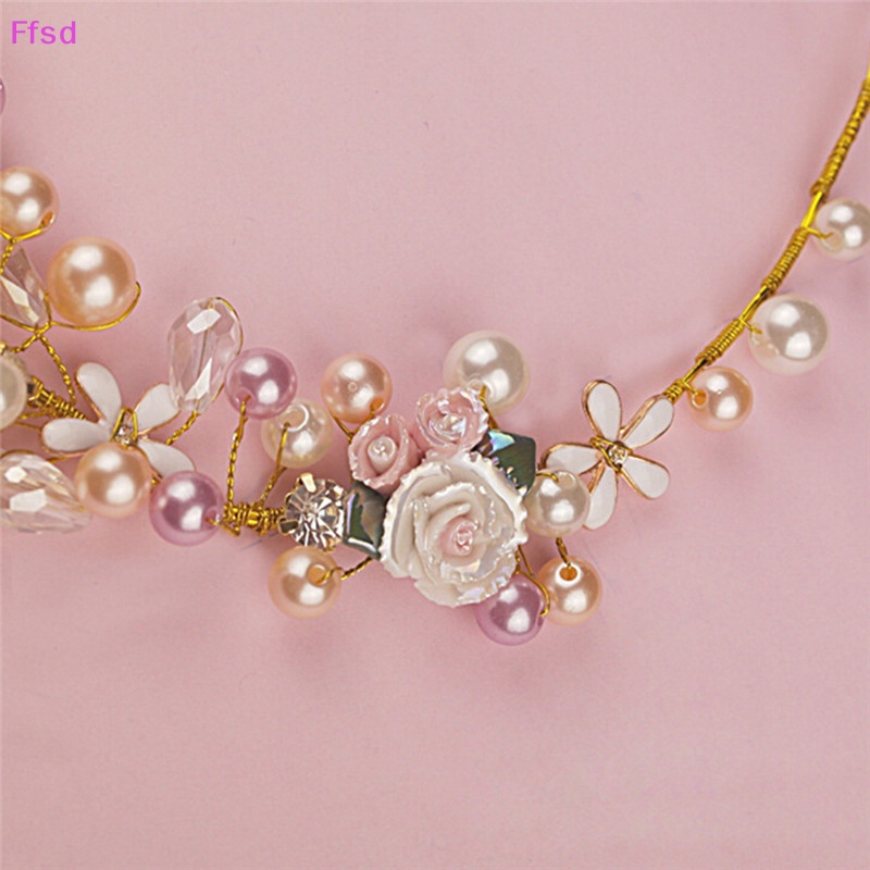 Băng Đô Cài Tóc Hình Hoa Đính Đá &amp; Ngọc Trai Cho Cô Dâu