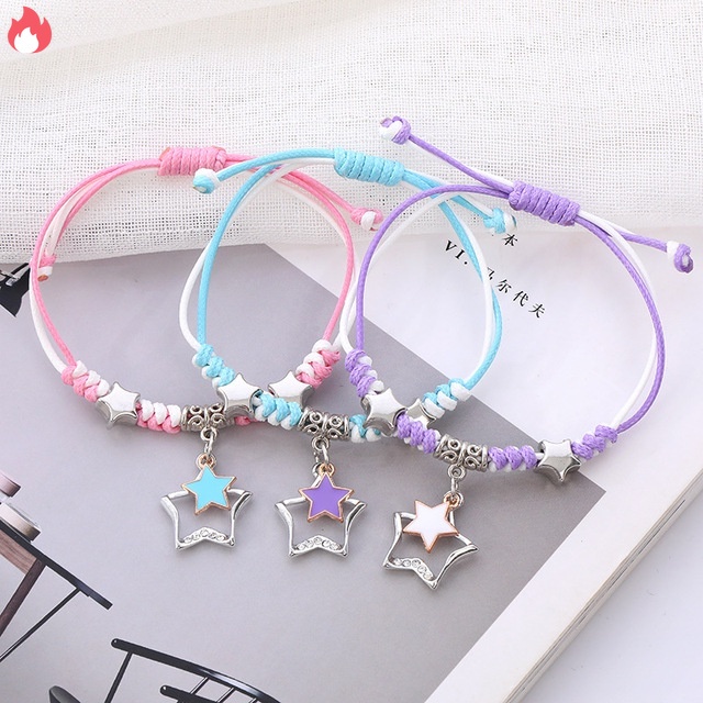 Bộ 3 Vòng Tay Dây Bện Mặt Hoạt Hình Dễ Thương Có Thể Điều Chỉnh Cho Cặp Đôi