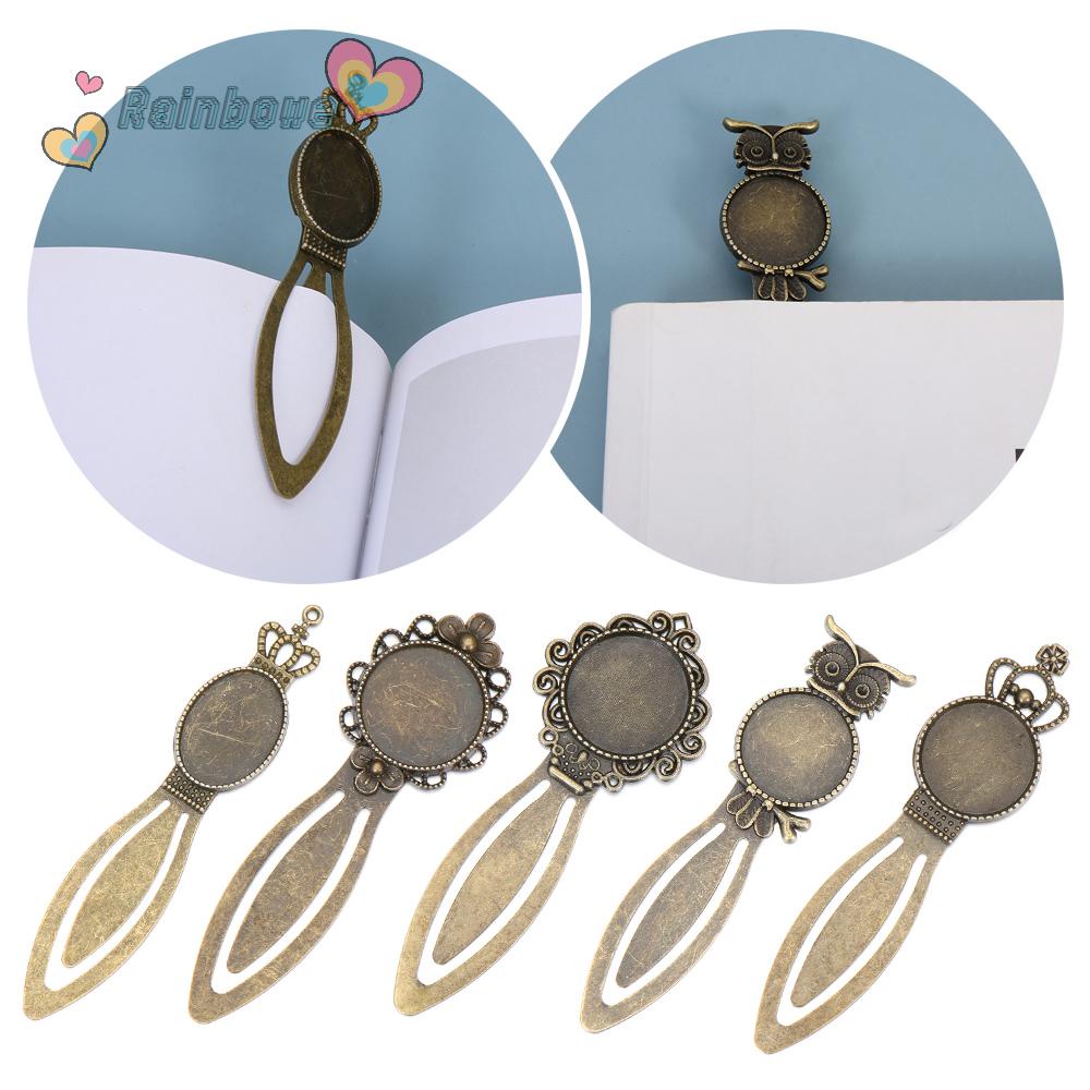 RAINBOW Set 1 / 5 Thẻ Đánh Dấu Trang Sách Hình Oval Bằng Kim Loại Màu Đồng Phong Cách Cổ Điển