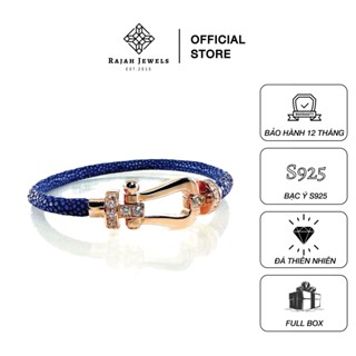 Vòng Tay Da Cá Đuối Xanh Clevis S925 VH – Vòng tay khoá Chữ U by Rajah Jewels