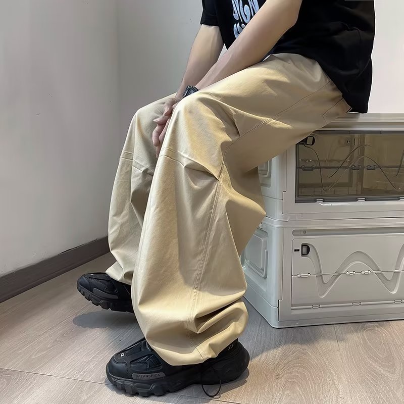 Quần Dù Dài Dáng Rộng Vải Lụa Mát Mỏng Khô Thoáng Nhanh Phong Cách Retro Mỹ Thời Trang Mùa Hè Cho Nam