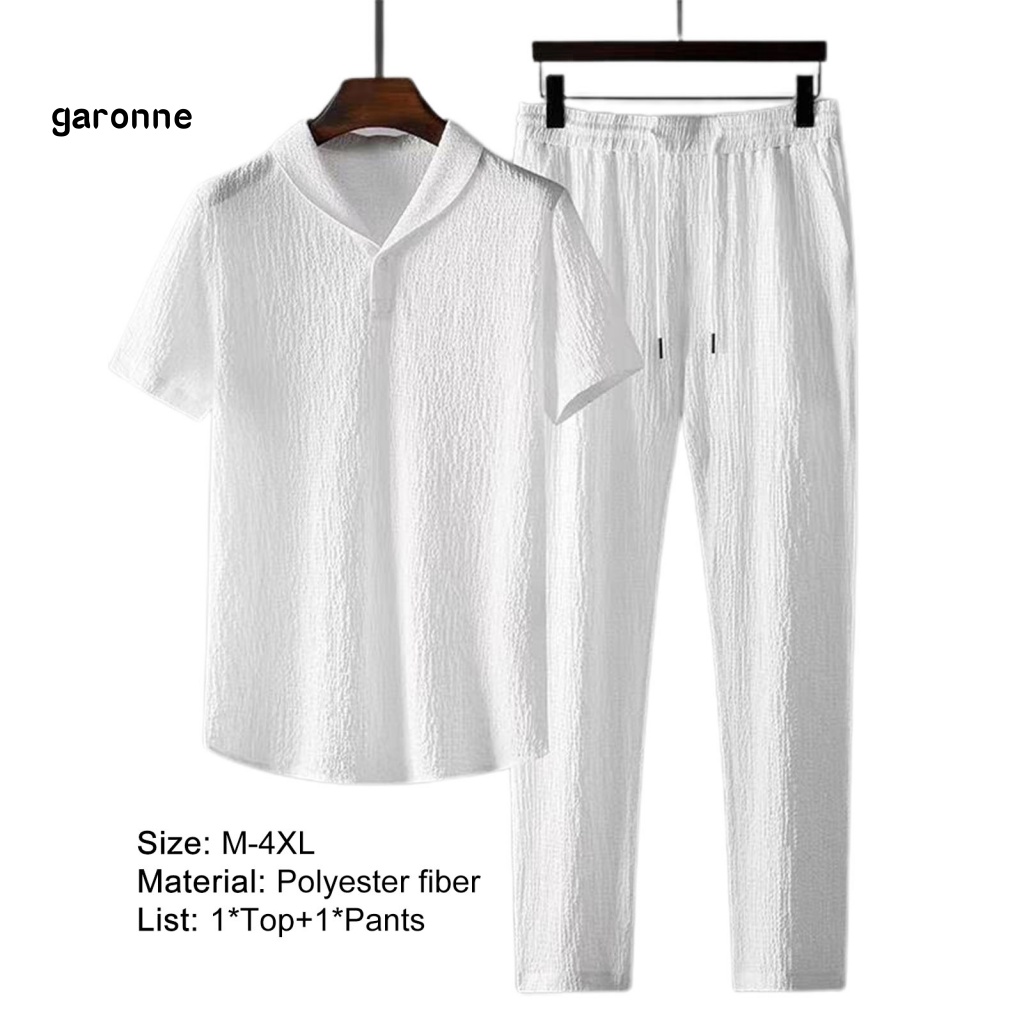 Bộ Trang Phục 2 Mảnh Gồm Áo Sơ Mi Tay Ngắn Cổ Bẻ + Quần Lưng Thun Dây Rút Thời Trang Cho Nam