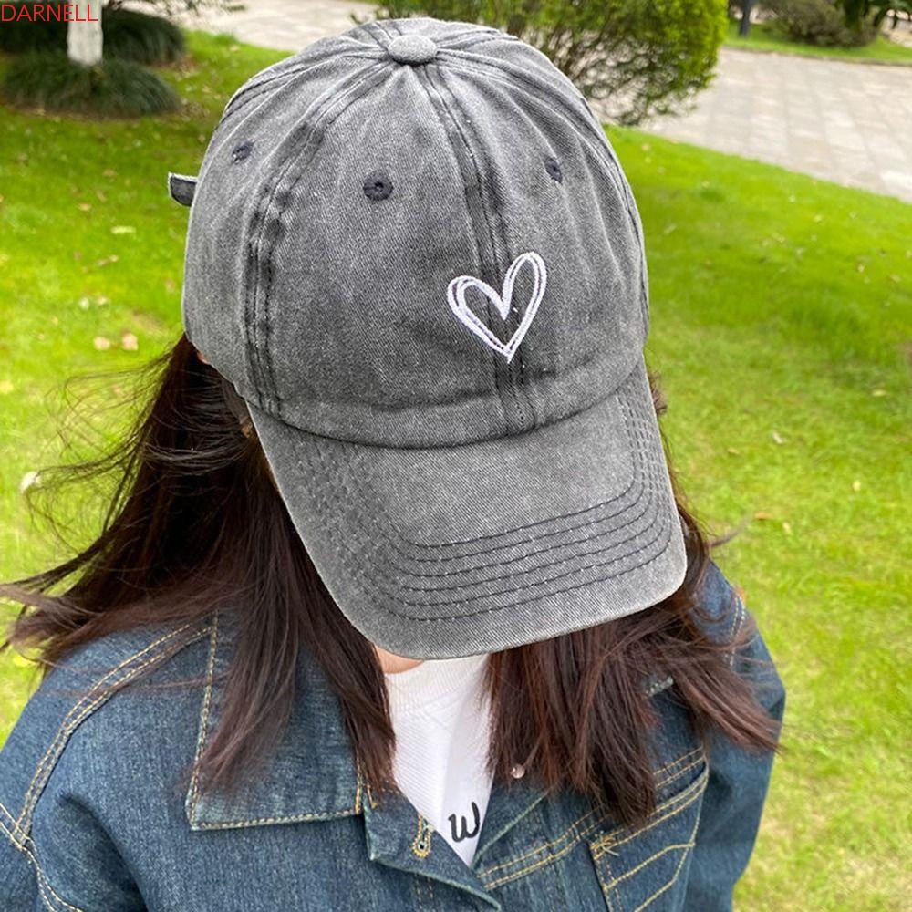 DARNELL Mũ Lưỡi Trai Thêu Hình Trái Tim Phong Cách Hàn Quốc Thời Trang Cho Nữ