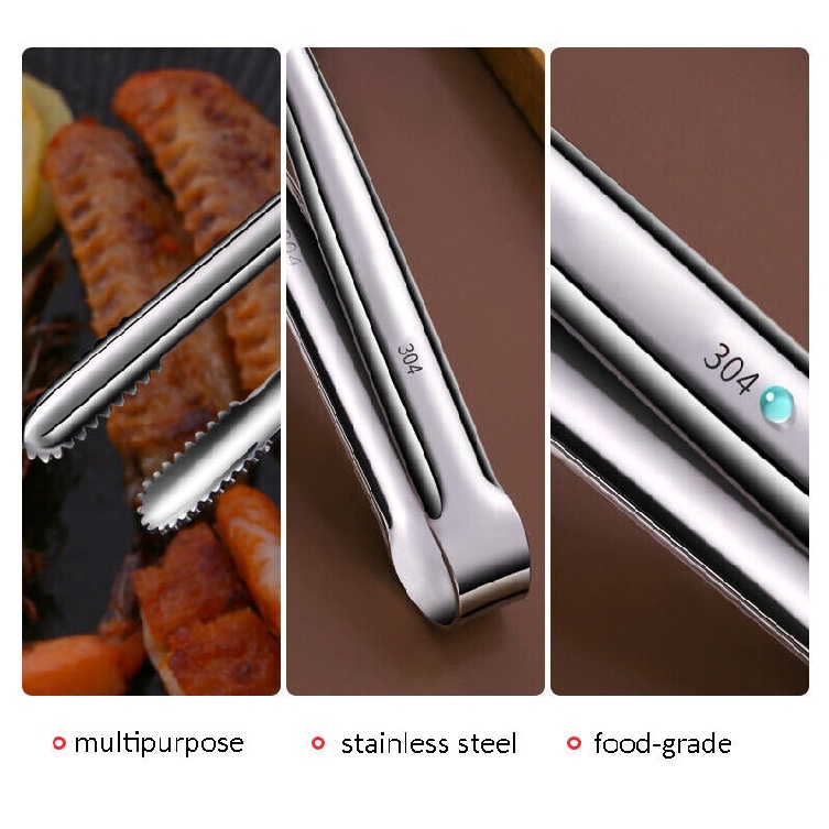 Stainless Steel BBQ Grill Kitchen Tongs Baking Bread Cooking Serving Tools