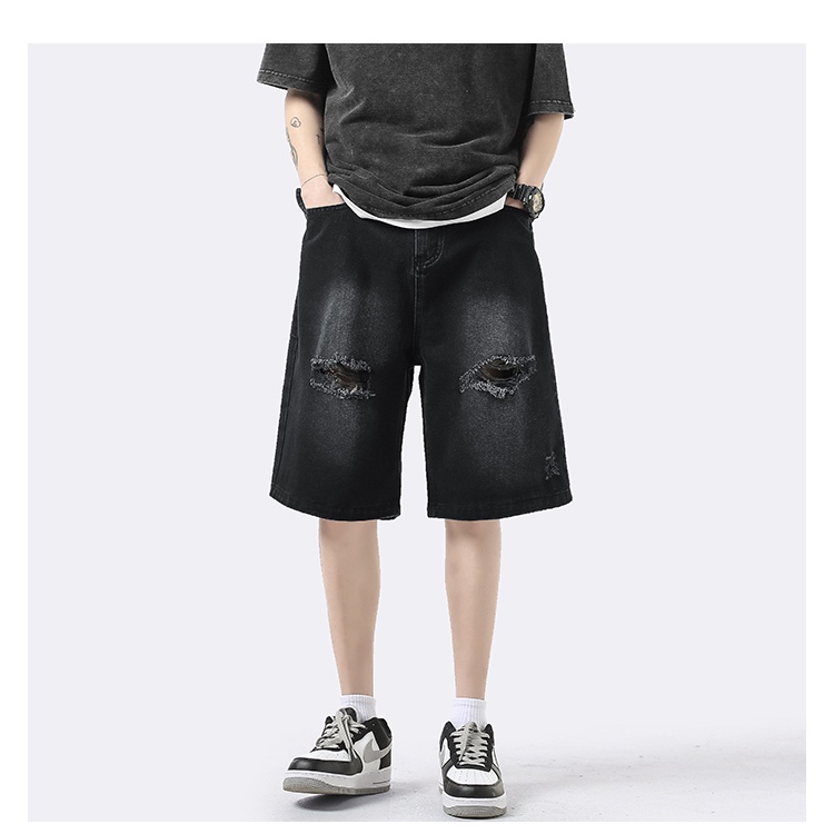 Quần Short Denim Rách Phong Cách Đường Phố Mỹ Cá Tính Cho Nam