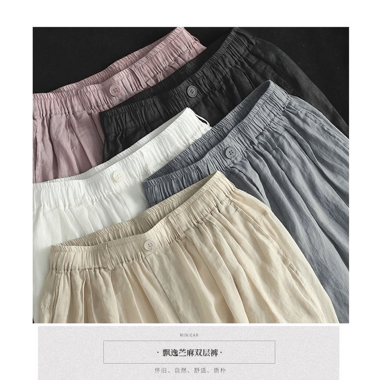 Quần Vải Lanh cotton Hai Lớp Phong Cách retro Mới 2023