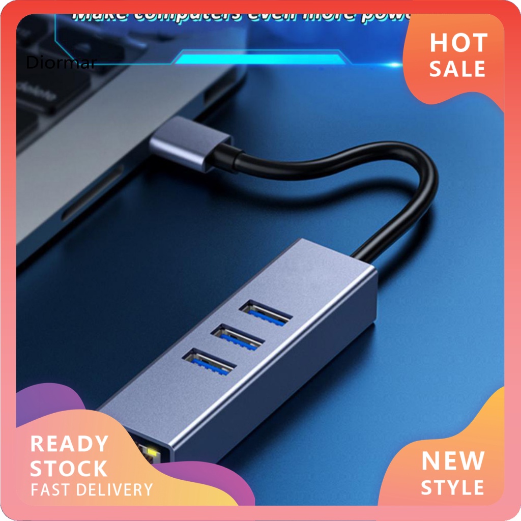 Bộ Chia Nhiều Cổng Mạng Dinio 4 Trong 1 Cổng USB 30 Type-C Sang RJ45 Thông Dụng Cho Máy Tính