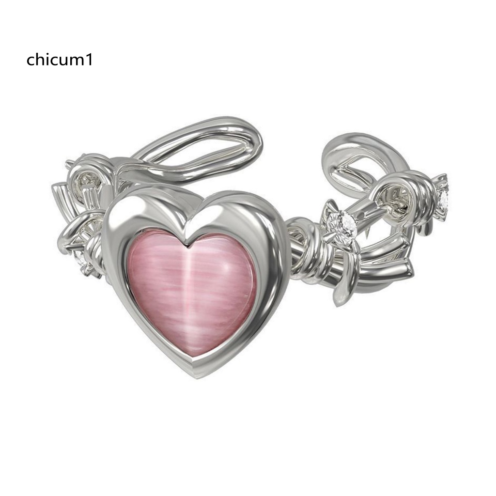 Nhẫn Hở Đính Đá Opal Nhân Tạo Hình Trái Tim Cho Nữ
