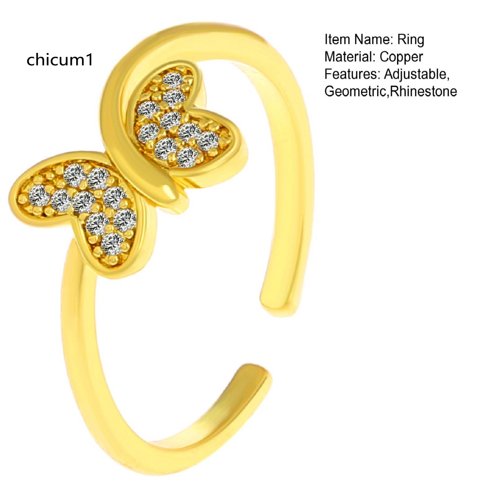 Nhẫn Dạng Mở Đính Đá Hình Bướm Lấp Lánh Có Thể Điều Chỉnh