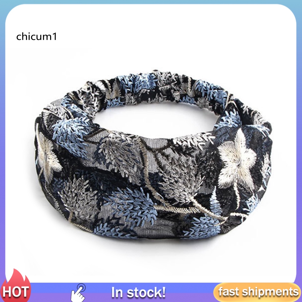 Băng Đô Vải Tuyn Bản Rộng Thêu Hoa / Ngôi Sao Kiểu Trung Hoa Cổ Điển