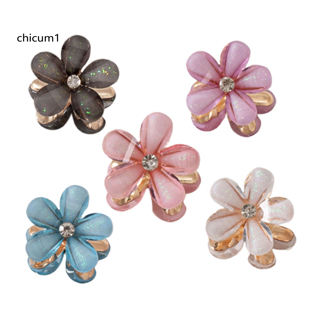 Set 2 Kẹp Tóc Kim Loại Hình Hoa Đính Đá Màu Sắc Tươi Sáng
