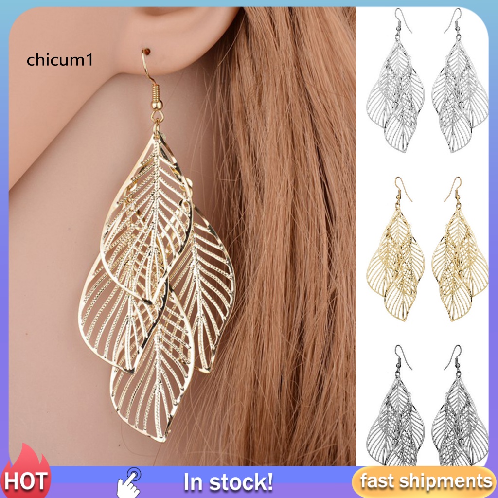 1 Đôi Bông Tai Hình Chiếc Lá Bằng Thép Không Gỉ Thiết Kế Viền Xoăn Thời Trang Dành Cho Nữ