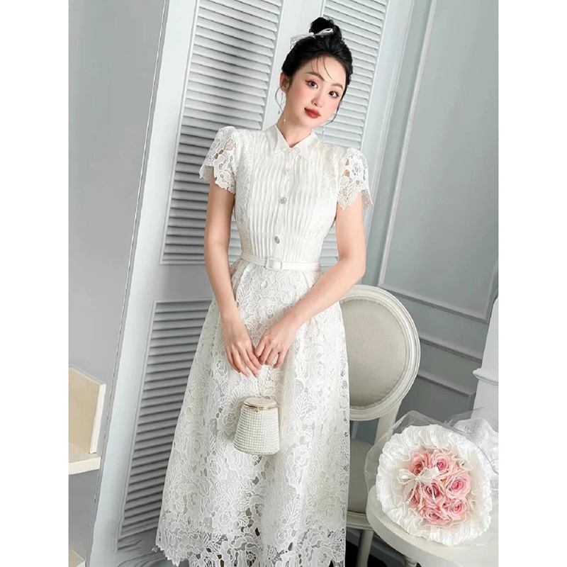 Đầm Ren Trắng Thiết Kế Phong Cách Pháp Thời Trang Xuân Hè 2023 Mới Cho Nữ 1319