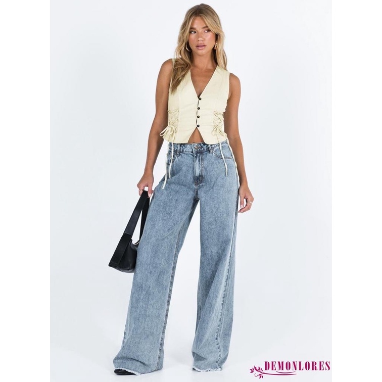 Quần Jeans Nữ Ống Rộng Co Dãn Màu Sắc Thời Trang