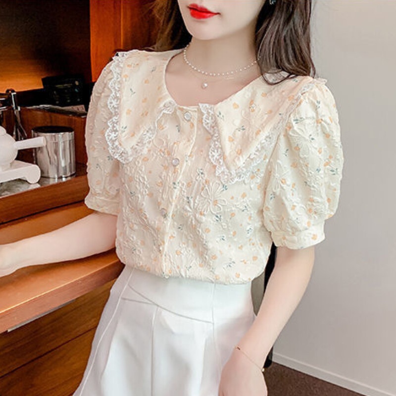 Áo Sơ Mi Chiffon Tay Ngắn In Hoa Thời Trang Mùa Hè Hàn Quốc 2023 Cho Nữ