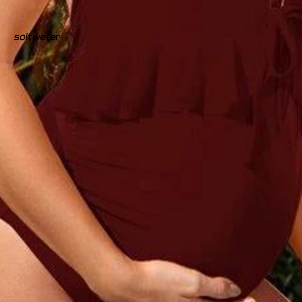 Bộ Đồ Bơi Một Mảnh Phối Bèo Và Dây Cột Trước Sau Lưng Thiết Kế Quyến Rũ Cho Mẹ Bầu