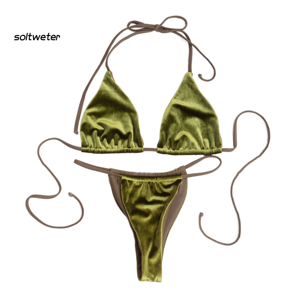 Bộ Đồ Bơi Bikini Lưng Cao Có Đệm Nâng Ngực Màu Sắc Trơn Dành Cho Nữ