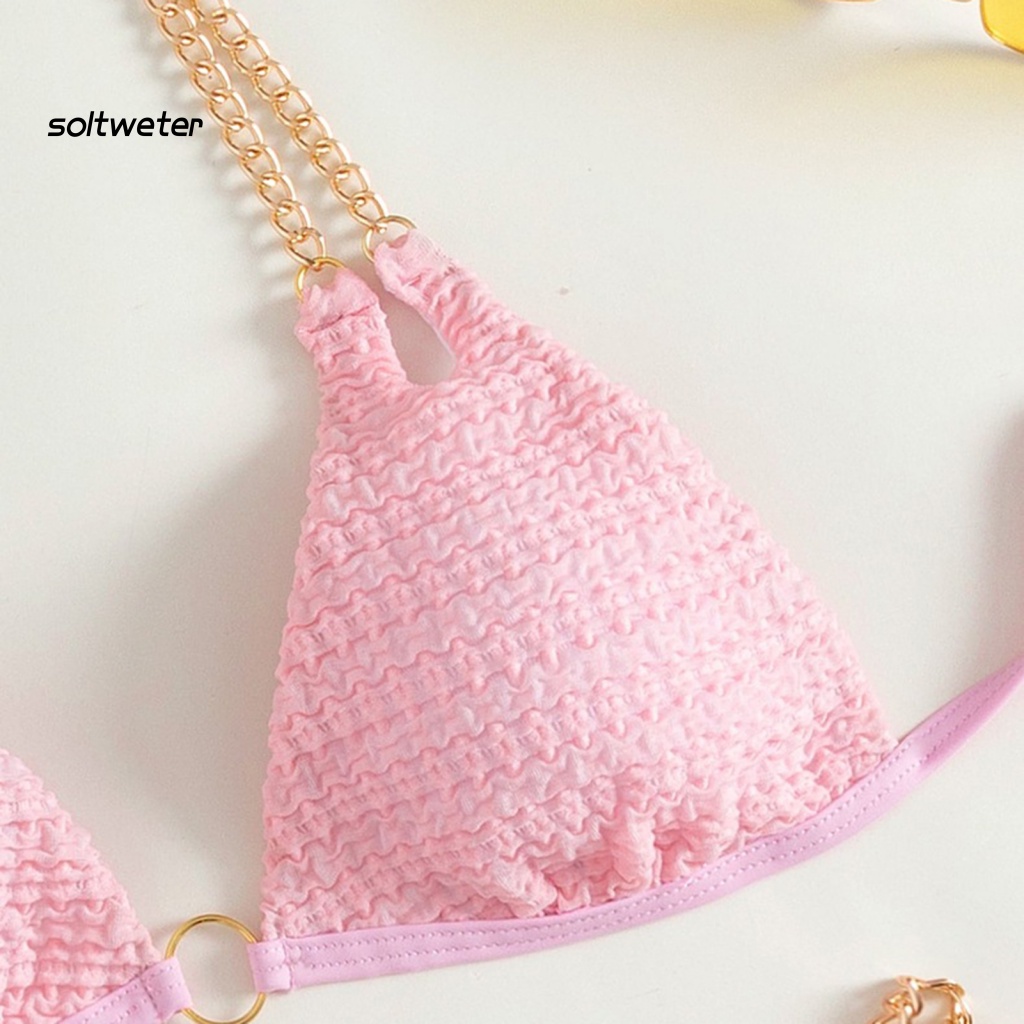 Bộ Bikini 2 Mảnh Màu Sắc Trơn Cổ Chữ V Khoét Sâu Gợi Cảm