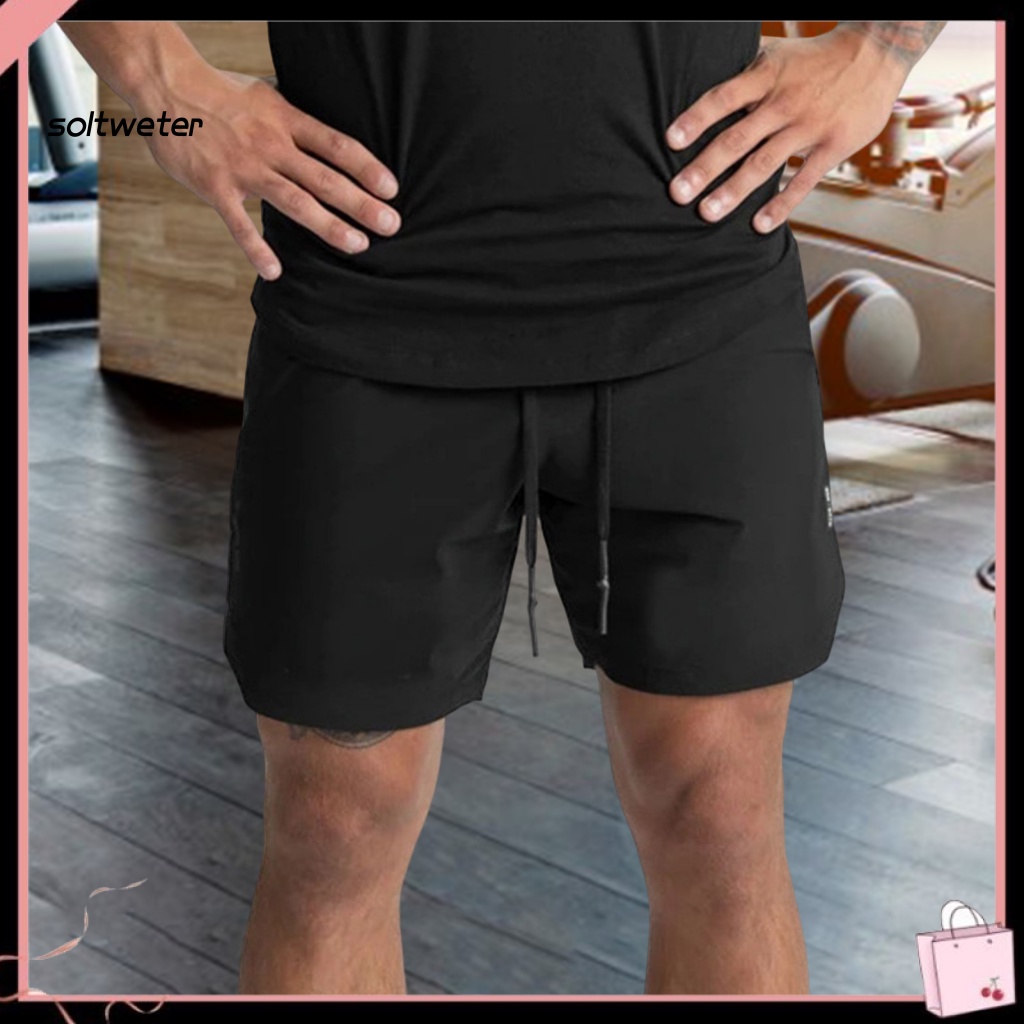 Quần Short Dây Rút Eo Co Giãn Mềm Mại Thoáng Khí Màu Trơn Có Túi Cho Nam