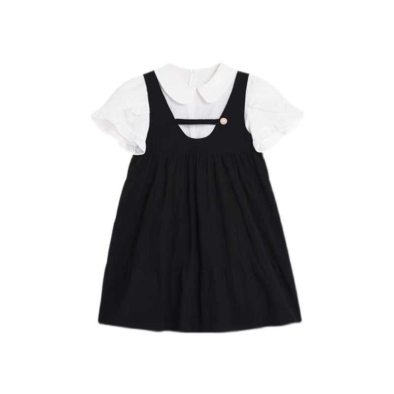 Váy yếm đầm babydoll Set Áo Sơ Mi Cổ Búp Bê,váy phong cách hàn quốc,chân váy dài mùa hè