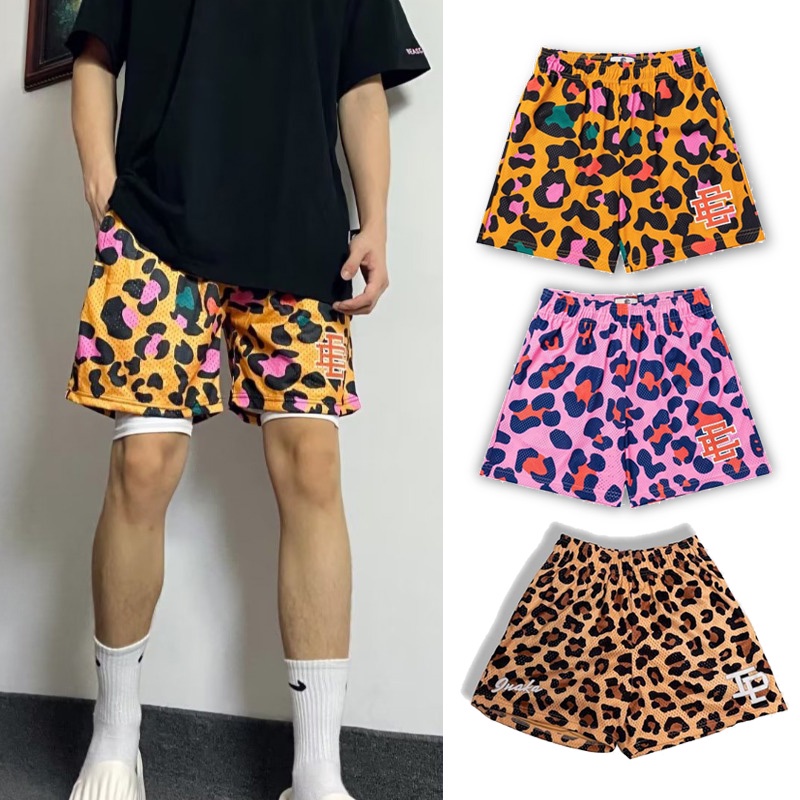 Quần Short Hip Hop Đường Phố Dài Đến Đầu Gối In Họa Tiết Da Báo Màu Vàng / Hồng 3 Màu Tùy Chọn Cho Nam
