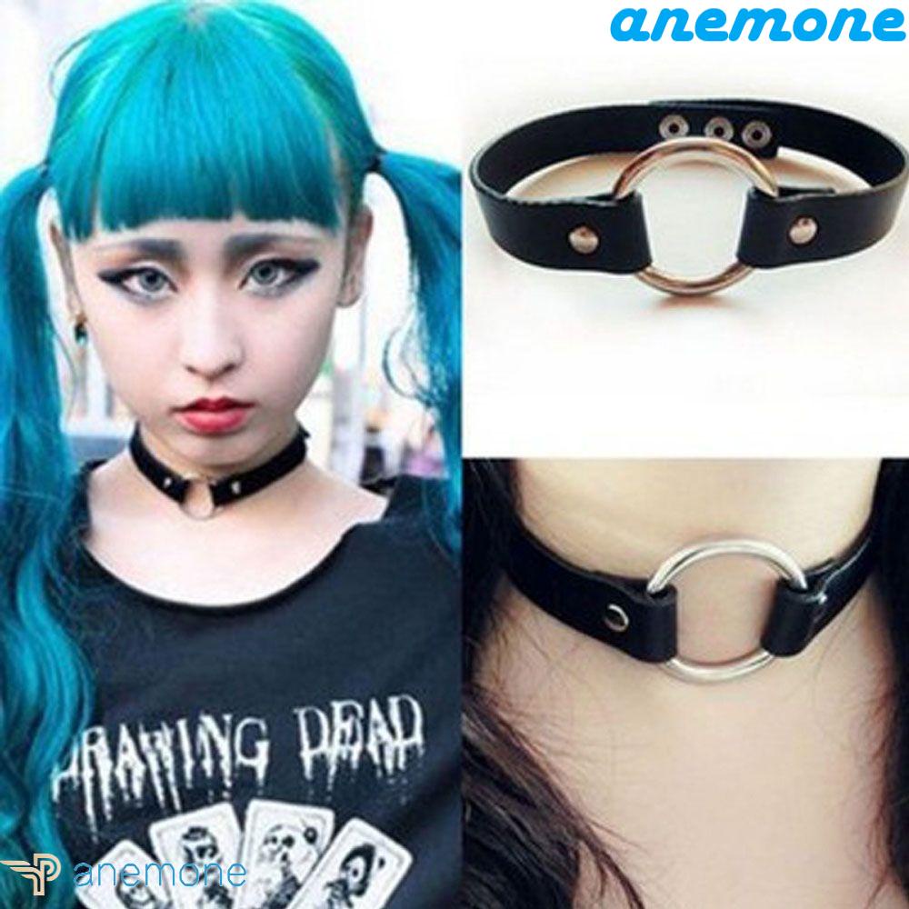 ANEMONE Vòng cổ Da PU Đính Đinh Tán Phong Cách Gothic Punk