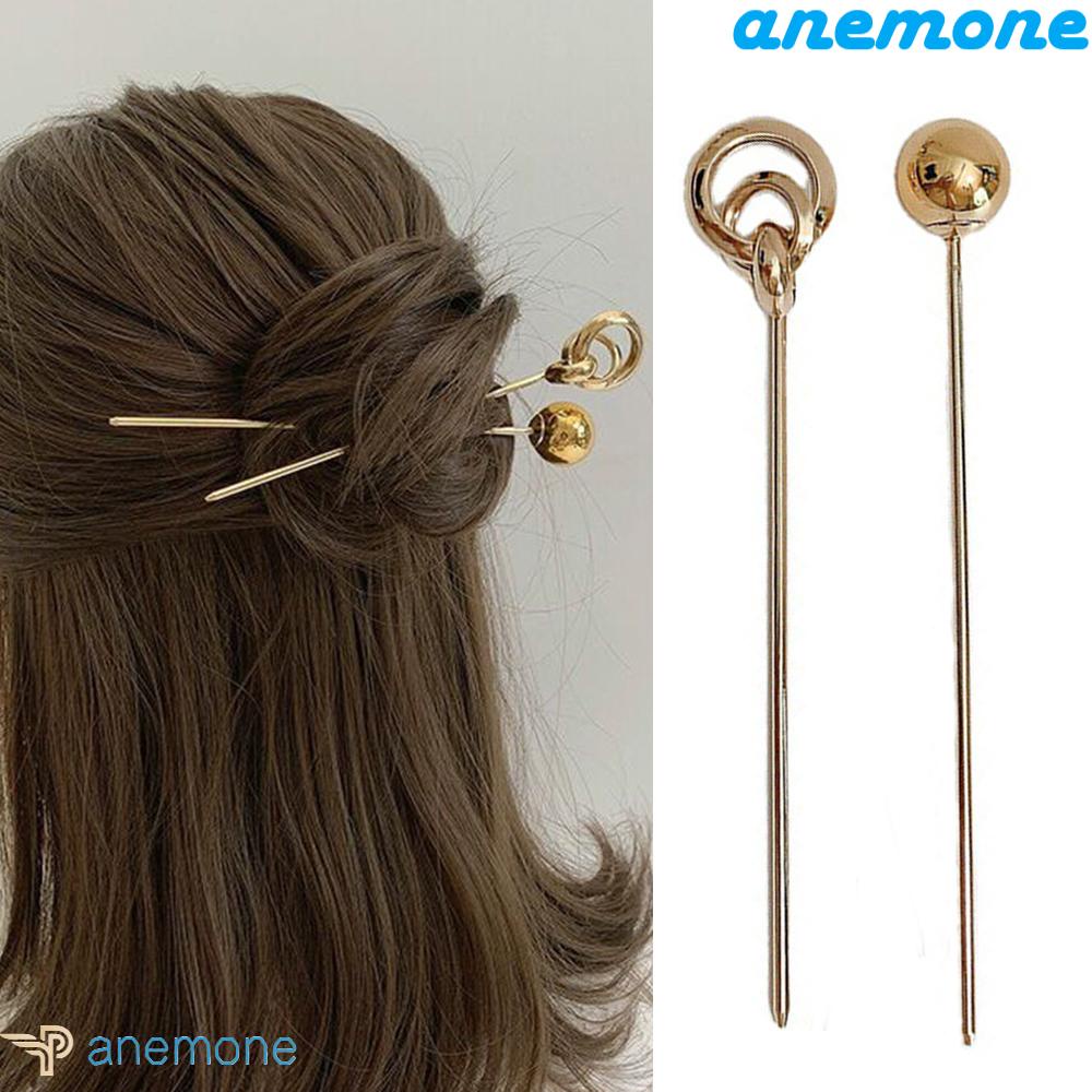 ANEMONE Trâm Cài Tóc Tròn Bằng Kim Loại Màu Sắc Thời Trang Dành Cho Nữ