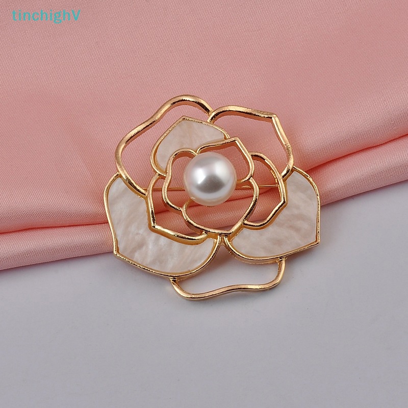 Ghim Cài Áo Hình Hoa Trà Đính Ngọc Trai Thời Trang Cho Nữ