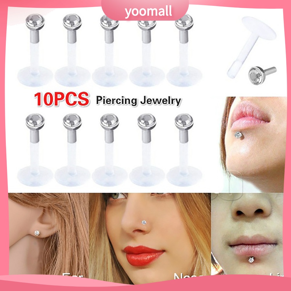 Set 10 Khuyên Môi Bằng Acrylic Đính Đá Cá Tính