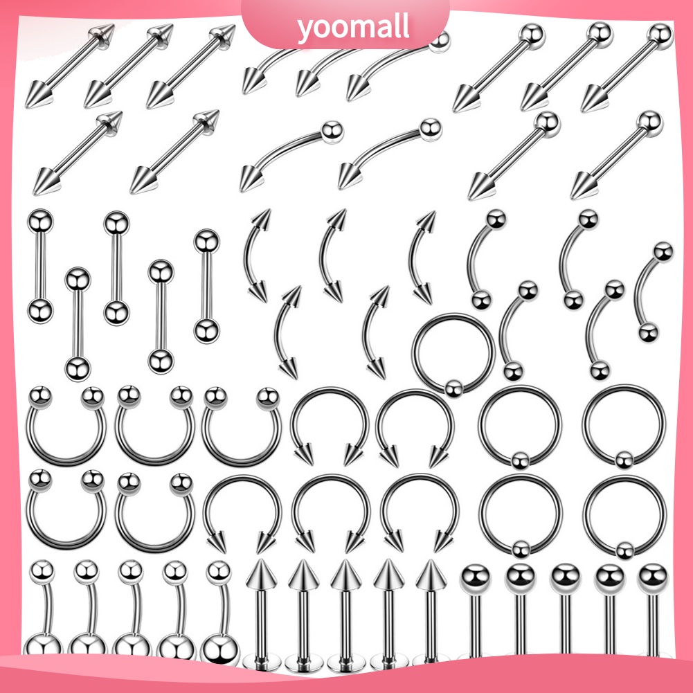 Set 60 Khuyên Mũi / Chân Mày / Môi Bằng Thép Không Gỉ Cá Tính