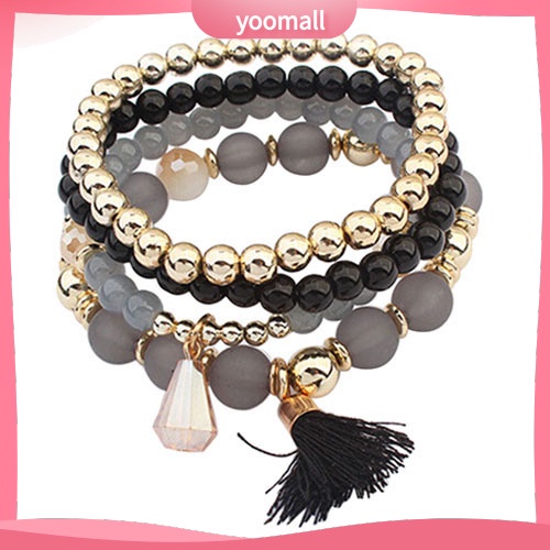 Set 4 Vòng Tay Hạt Nhựa Nhiều Lớp Thời Trang Cho Nữ