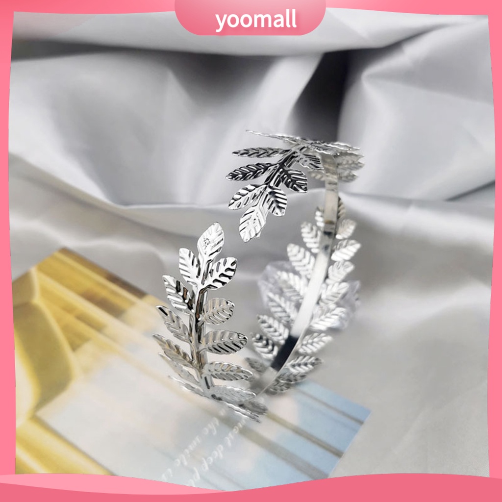 [YM] Vòng Đeo Tay Dạng Mở Tối Giản Có Thể Điều Chỉnh Hình Lá Hợp Kim Làm Quà Tặng Giáng Sinh / Ngày Cưới La Mã