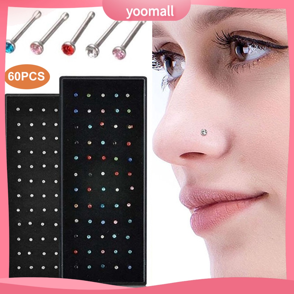 Bộ 60 Khuyên Mũi Bằng Thép Không Gỉ Đính Đá Lấp Lánh Quyến Rũ
