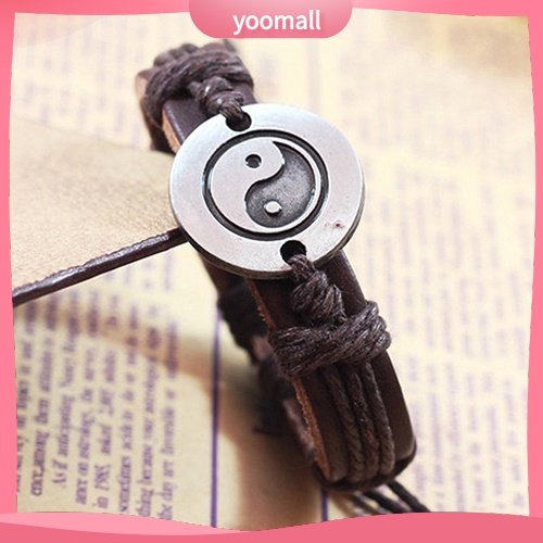 [YM] Vòng Tay Giả Da Bện Họa Tiết Âm Dương Hợp Kim Tai Chi Ying Yang Cho Nam Và Nữ