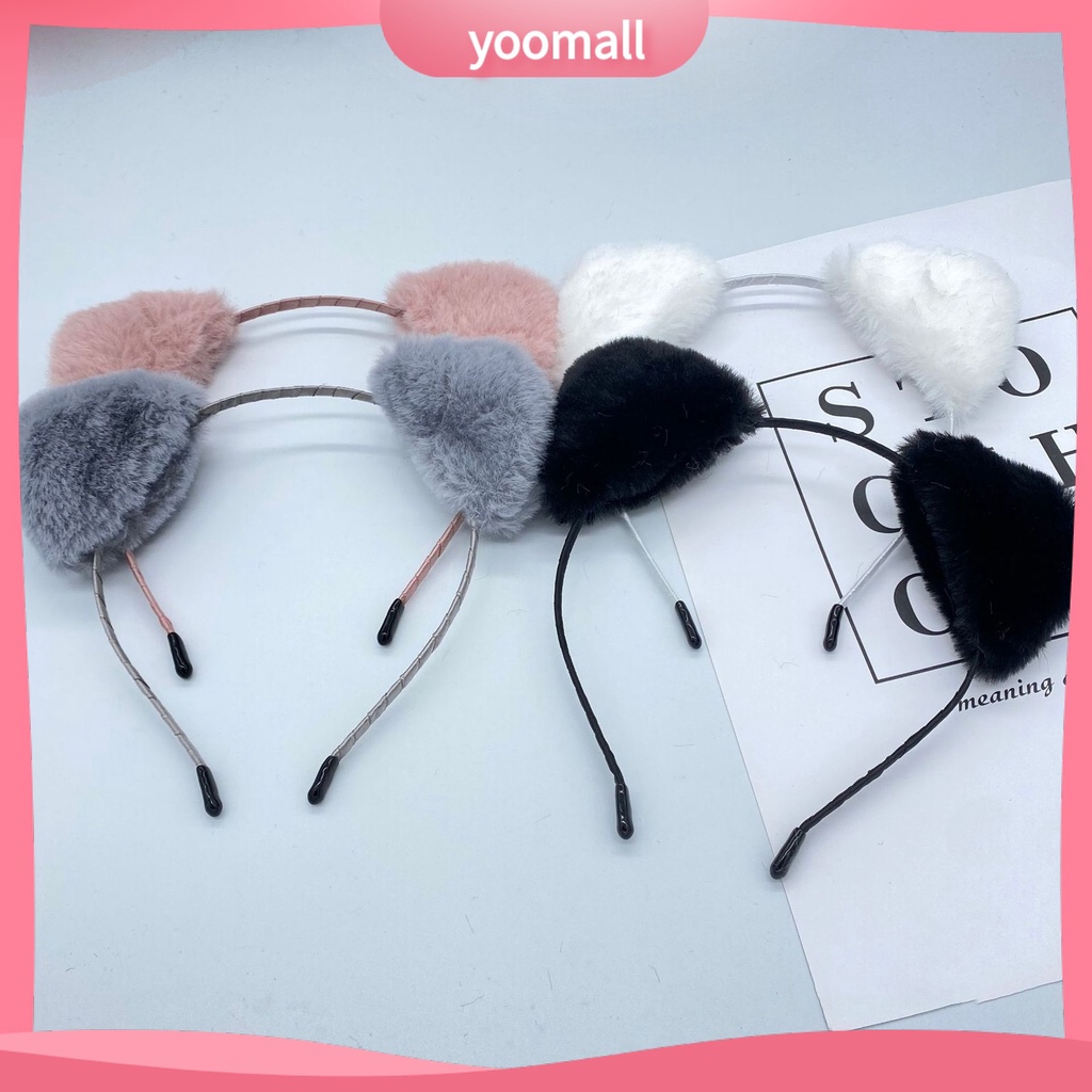 Băng Đô Cài Tóc Tai Mèo Phủ Lông Mềm Mịn Nhẹ Nhàng Co Giãn Màu Sắc Ngọt Ngào