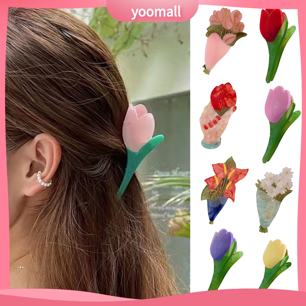 Kẹp Tóc Tạo Kiểu Răng Chéo Hình Hoa Tulip Axit Acetic Màu Sắc Tươi Sáng