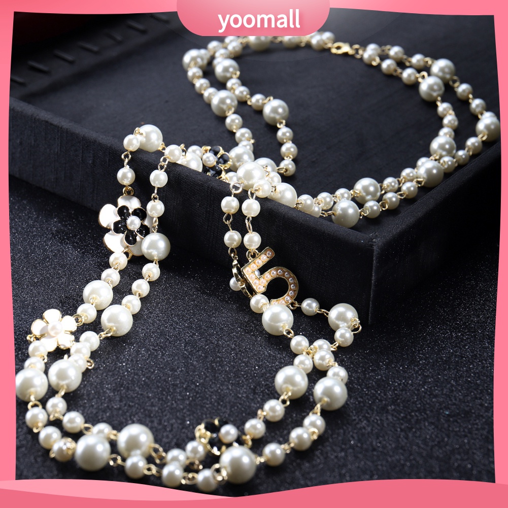 Vòng cổ Hai Lớp Mặt Số 5 Đính Ngọc Trai Nhân Tạo Thời Trang Dành Cho Nữ