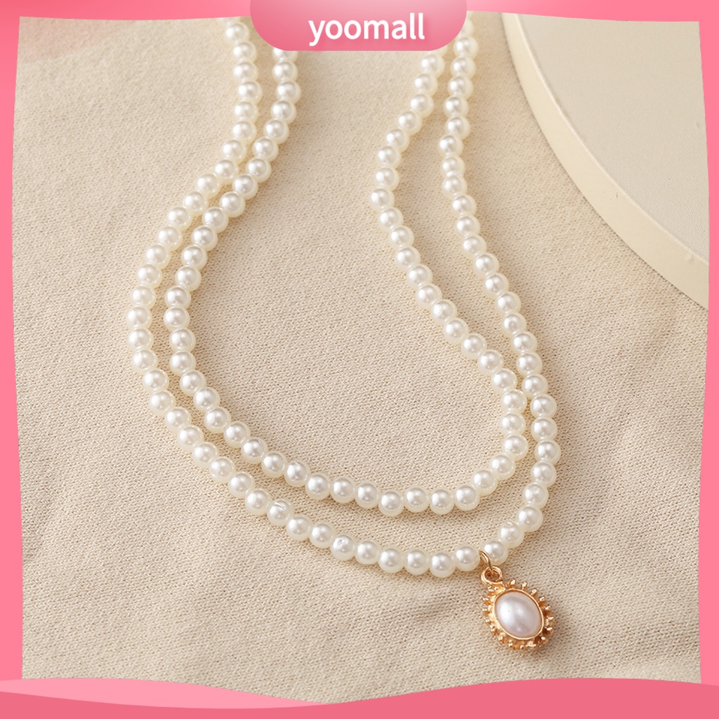 Vòng cổ Hai Lớp Đính Ngọc Trai Nhân Tạo Thời Trang Dành Cho Nữ