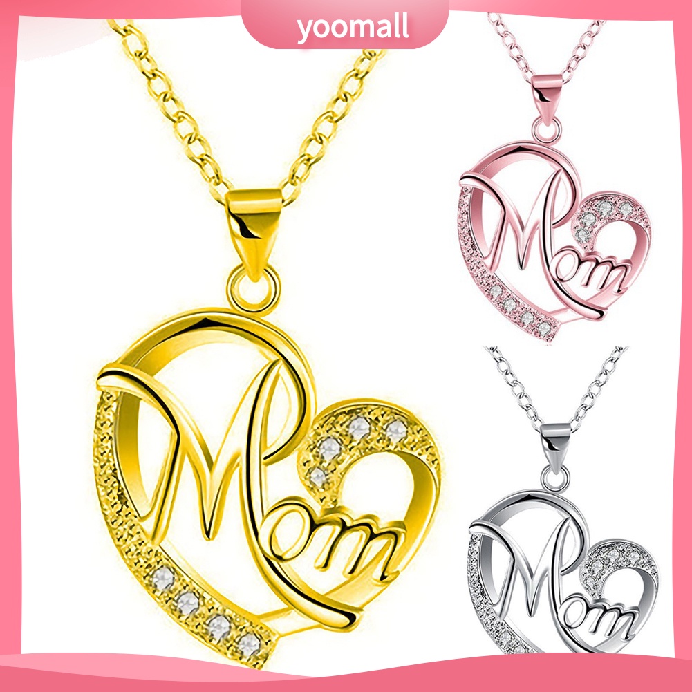 Vòng cổ Mặt Trái Tim Đính Đá Chữ Mom Thời Trang