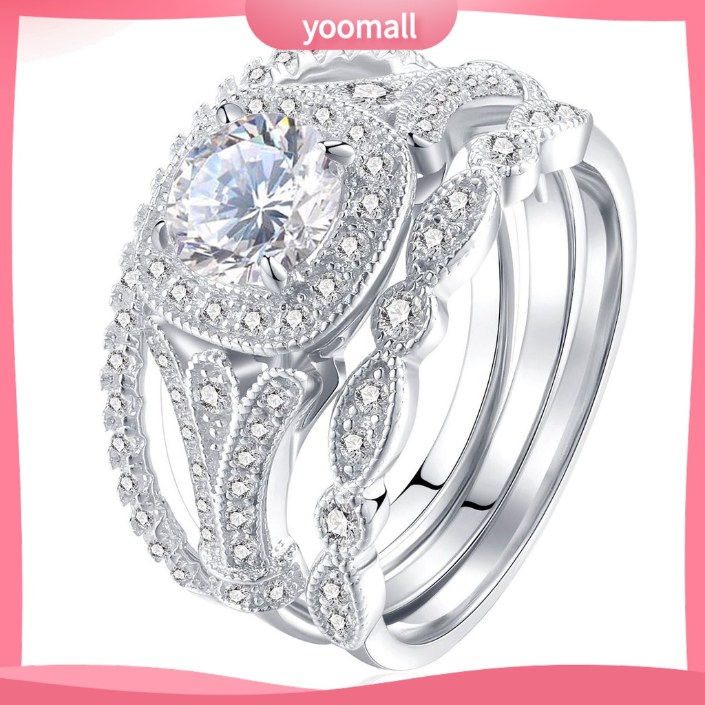 Bộ 3 Nhẫn Đính Hôn Đính Đá Lấp Lánh Tinh Tế Sáng Tạo Phổ Biến