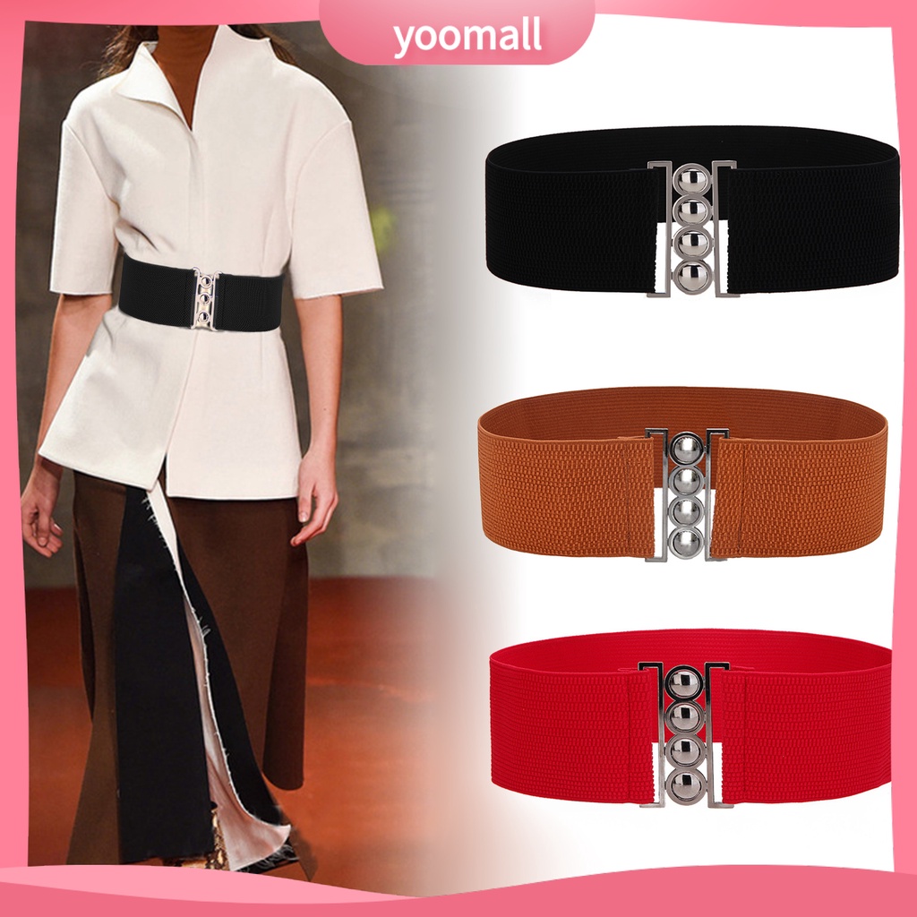 Thắt Lưng Bản Rộng Co Giãn Màu Trơn Đính Hạt Thích Hợp Mặc Hàng Ngày