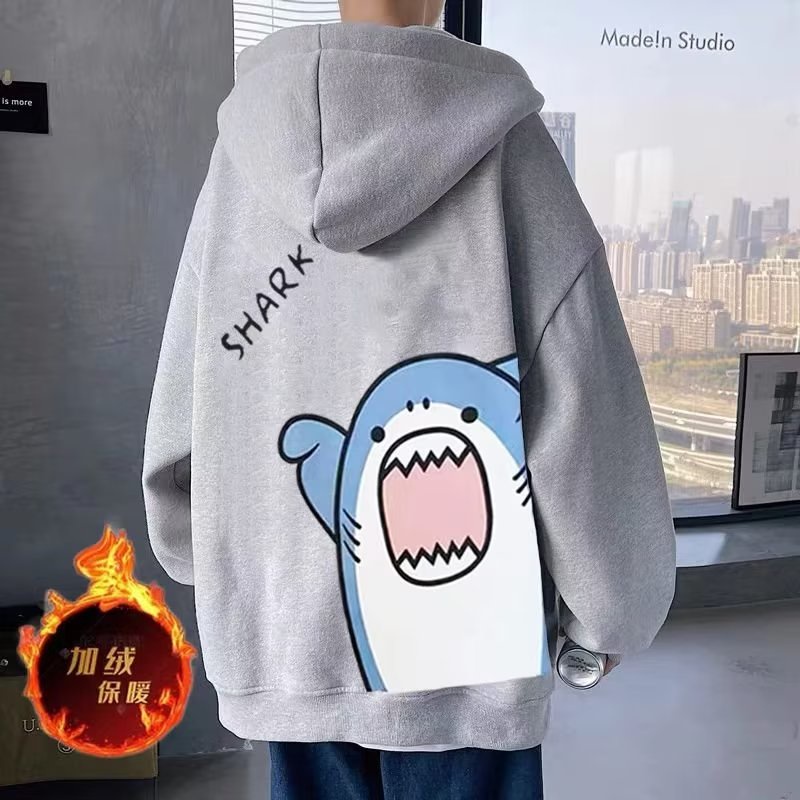 M-8XLáo khoác nam hoodie Tay Dài Dáng Rộng In Hình Cá Mập Hoạt Hình Phong Cách Đường Phố Mỹ Thời Trang Unisex