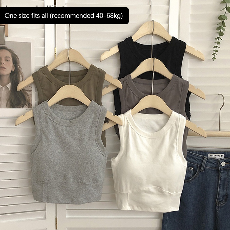 Kamembelling Áo Ngắn Không Tay Ôm Ngực Màu Trơn Có Đệm Ngực Lưng Đẹp Vừa Vặn Mùa Hè EN