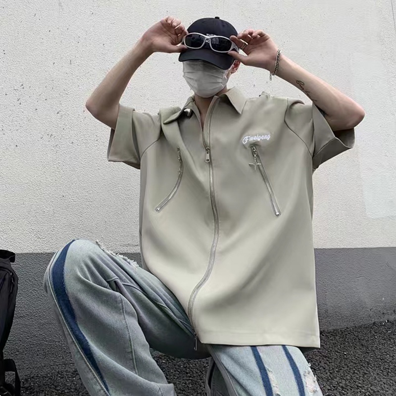 Áo Sơ Mi Nam Có Khóa Kéo Phong Cách Retro Đường Phố Mỹ Mùa Hè Mới